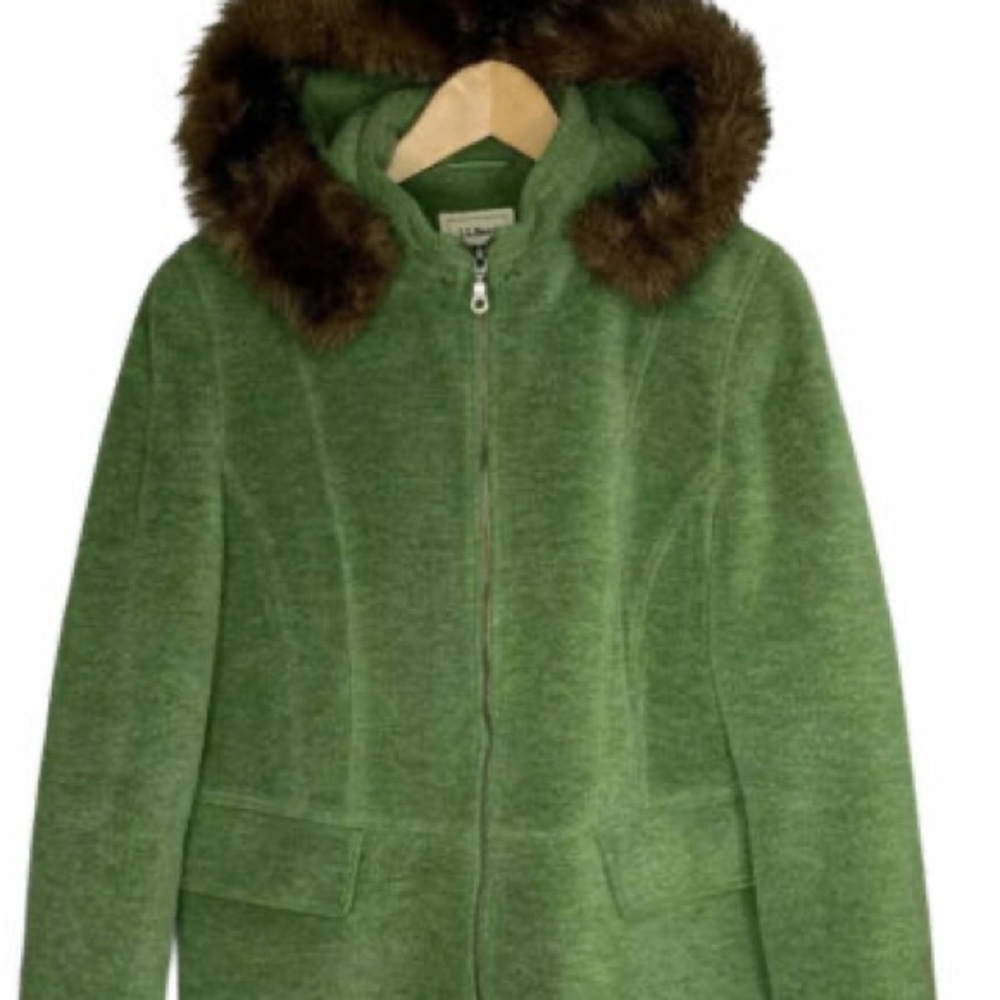 L.L. Bean wool coat with faux fur trim hood